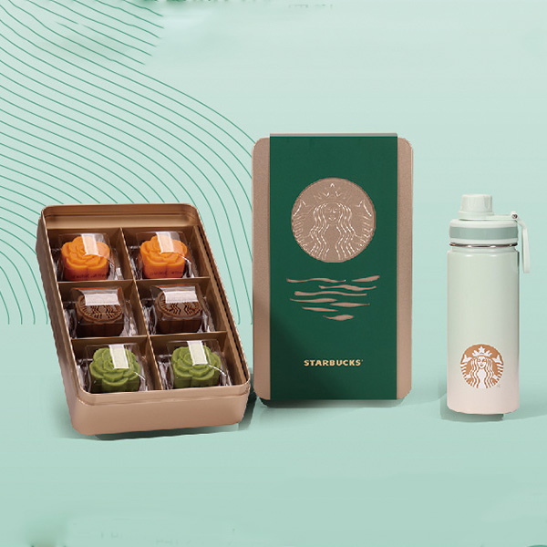 2025星巴克STARBUCKS【桂香酒酿月饼+黑巧金烘咖啡月饼+青梅佛手月饼+不锈钢运动杯】468型