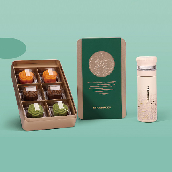 2025星巴克STARBUCKS【桂香酒酿月饼+黑巧金烘咖啡月饼+青梅佛手月饼+保温杯】598型