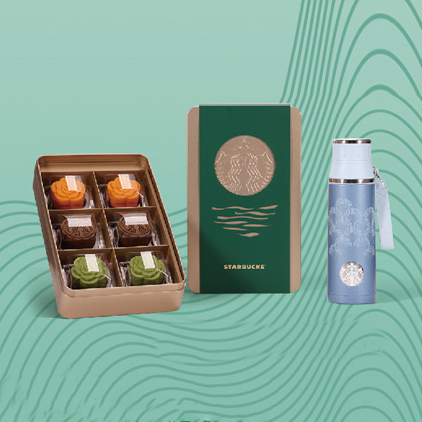 2025星巴克STARBUCKS【桂香酒酿月饼+黑巧金烘咖啡月饼+青梅佛手月饼+保温杯】598型